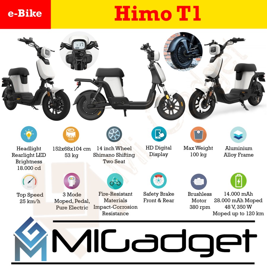 Xiaomi HIMO T1 Sepeda Listrik Elektrik Smart Bicycle Moped 120 Km