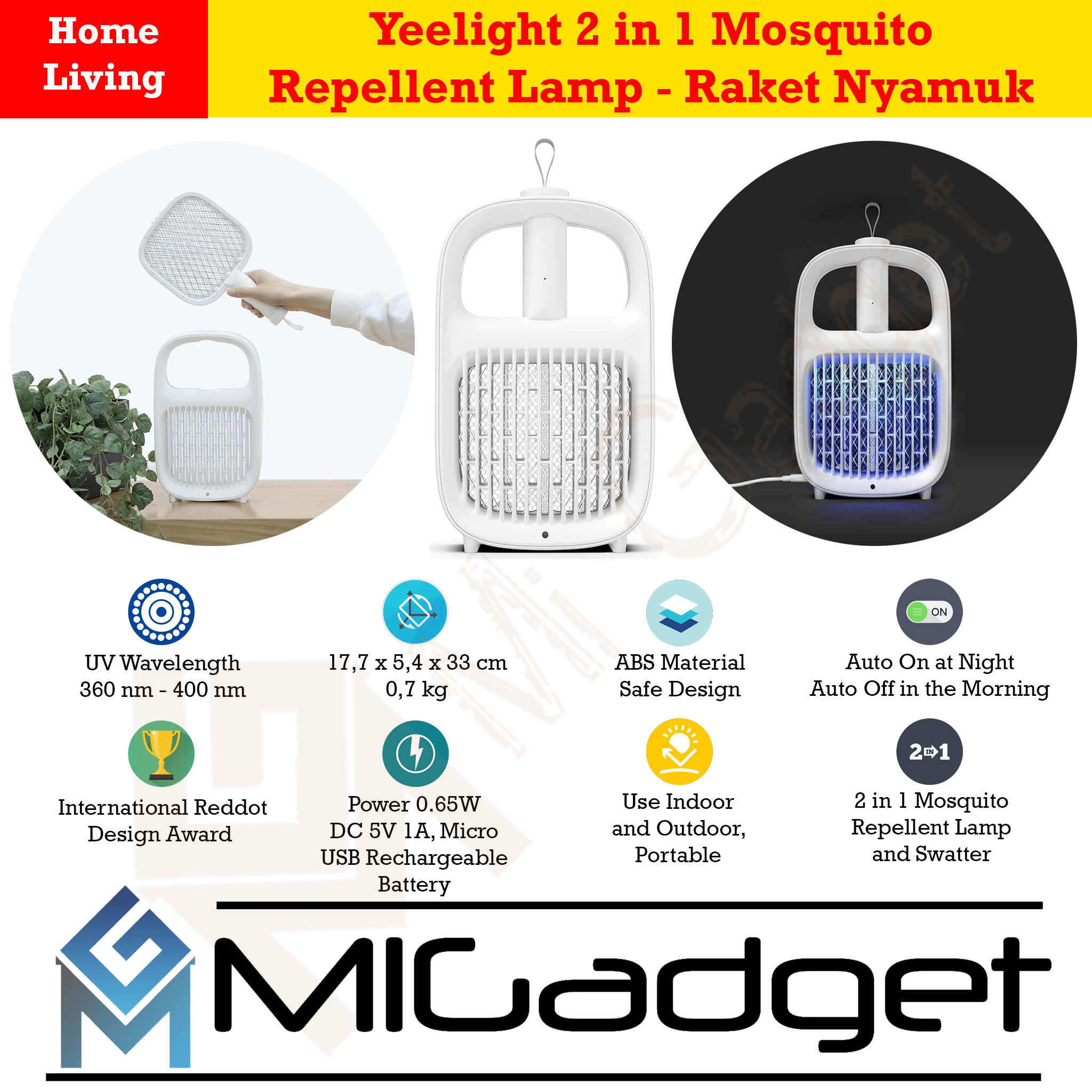 Yeelight 2 In 1 Mosquito Repellent Lamp Swatter Raket Nyamuk Mi Gadget Malang