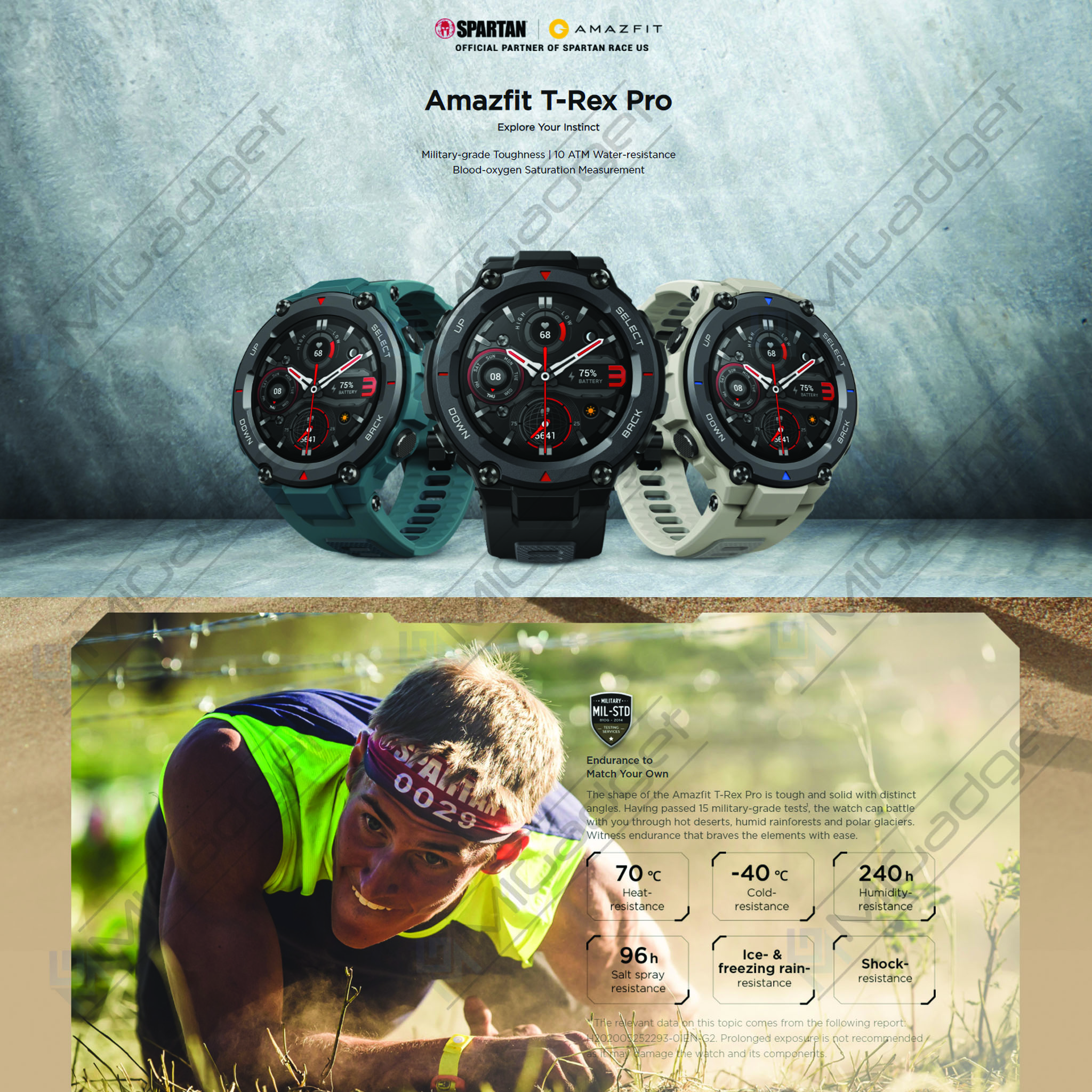 Amazfit T-Rex Pro Smart Watch, Rugged Military Certified, GPS, 18-Day  Battery, Heart Rate Monitoring & VO2 Max, Sleep & Health Monitoring, 10 ATM
