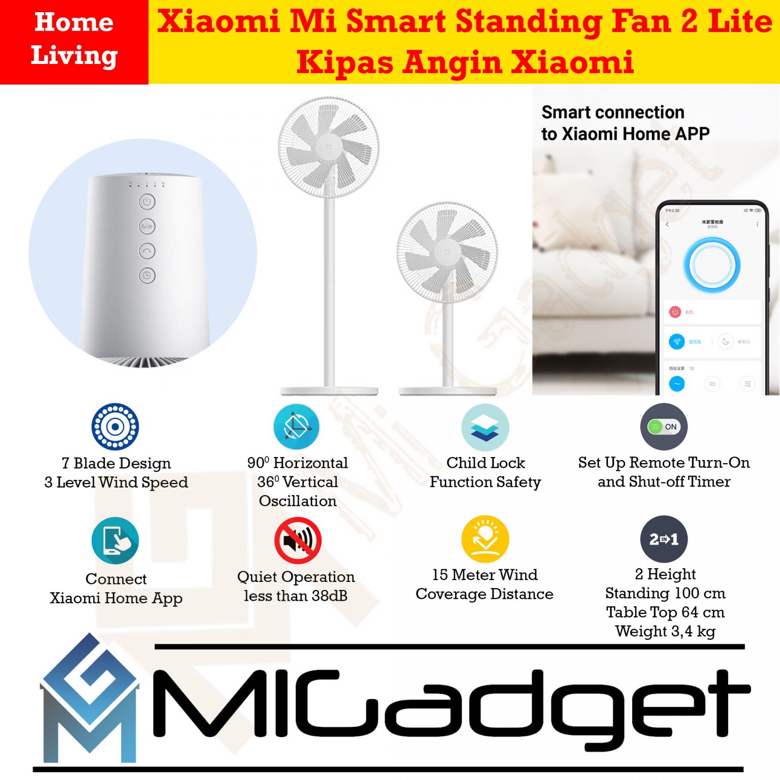 Xiaomi Mi Smart Standing Fan 2 Lite Kipas Angin Xiaomi