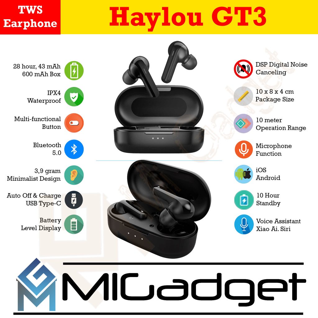 Haylou GT3 GT 3 TWS Bluetooth Earbuds - Mi Gadget Malang