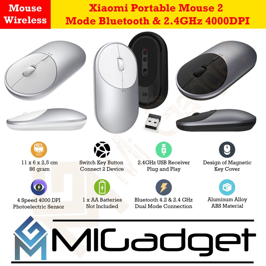Xiaomi Portable Mouse 2 Dual Mode Bluetooth & 2,4Ghz 4000 DPI – Mi ...