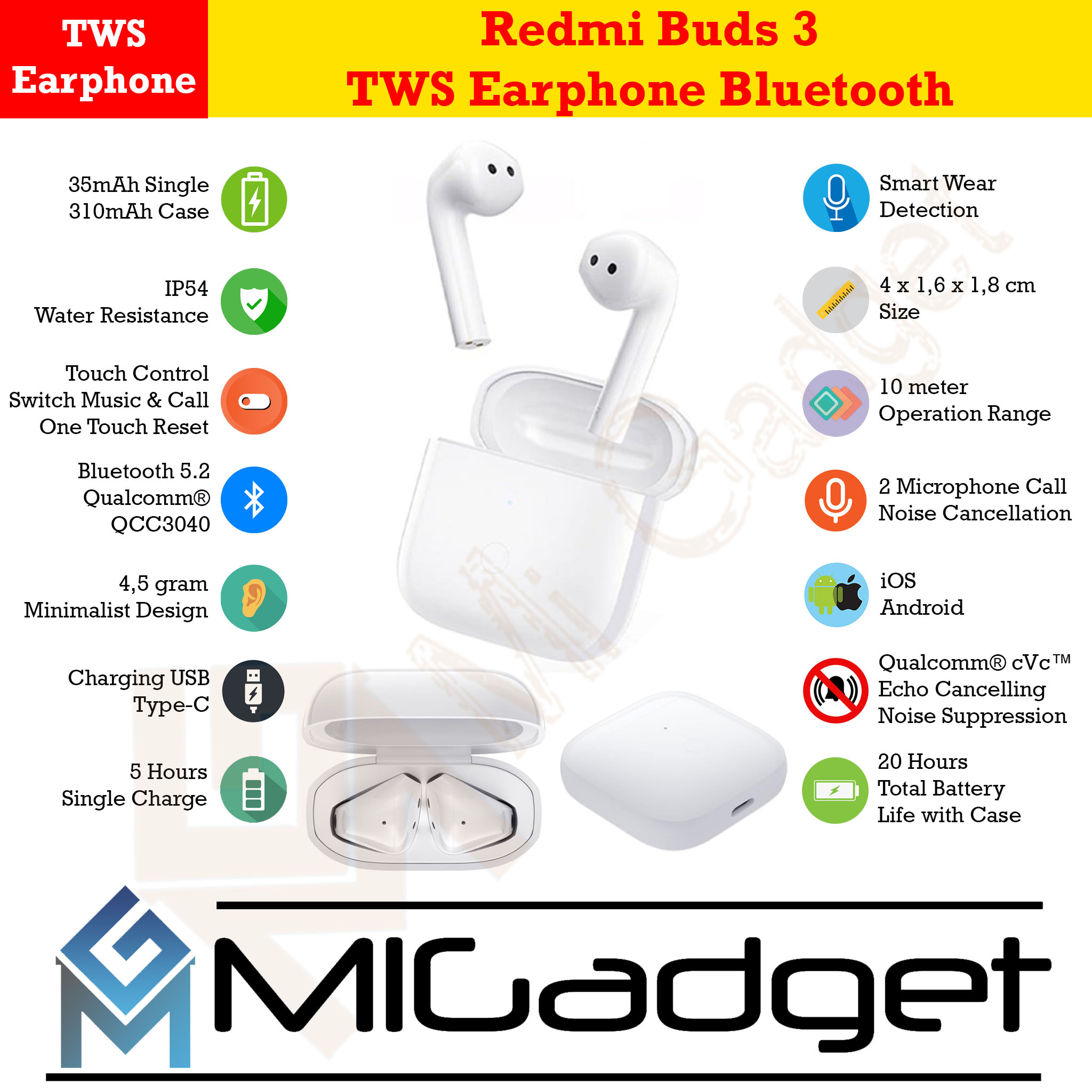 Redmi Buds 3 Lite TWS Earphone Bluetooth - Garansi Resmi - Mi Gadget Malang