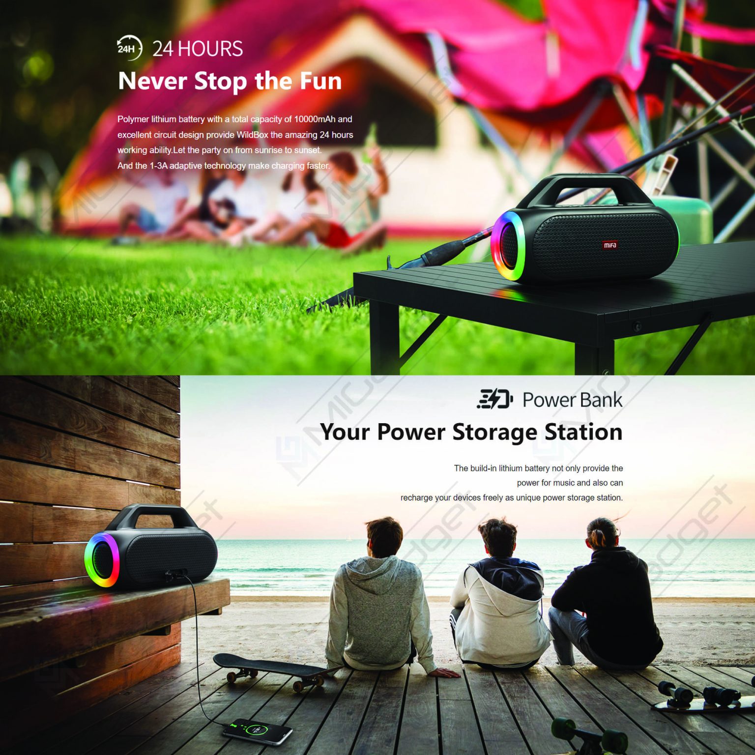 MiFA Wildbox Wild Box 60W Bluetooth Speaker Waterproof with Powerbank ...
