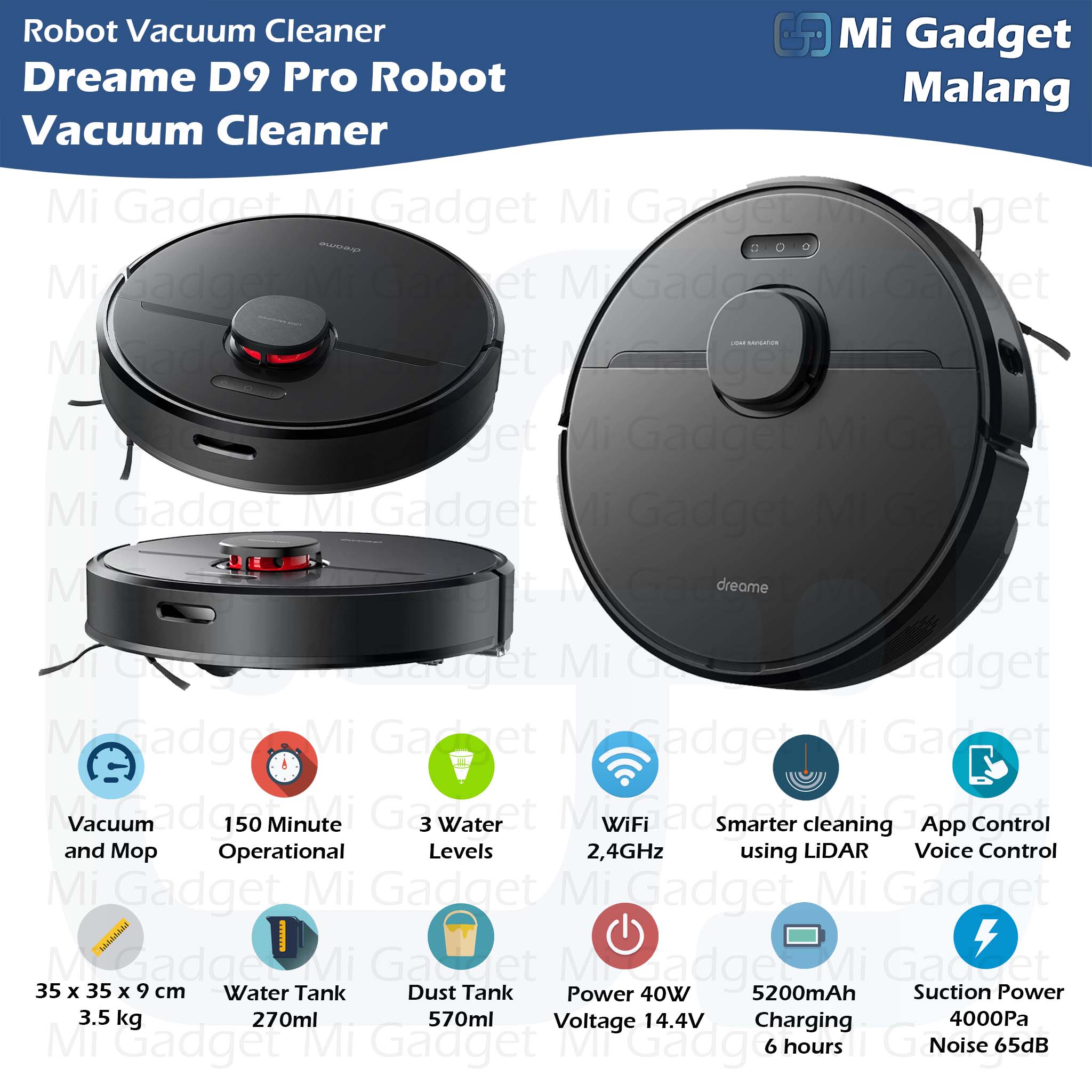 Dreame D9 Pro Robot Vacuum Cleaner and Mop - Mi Gadget Malang