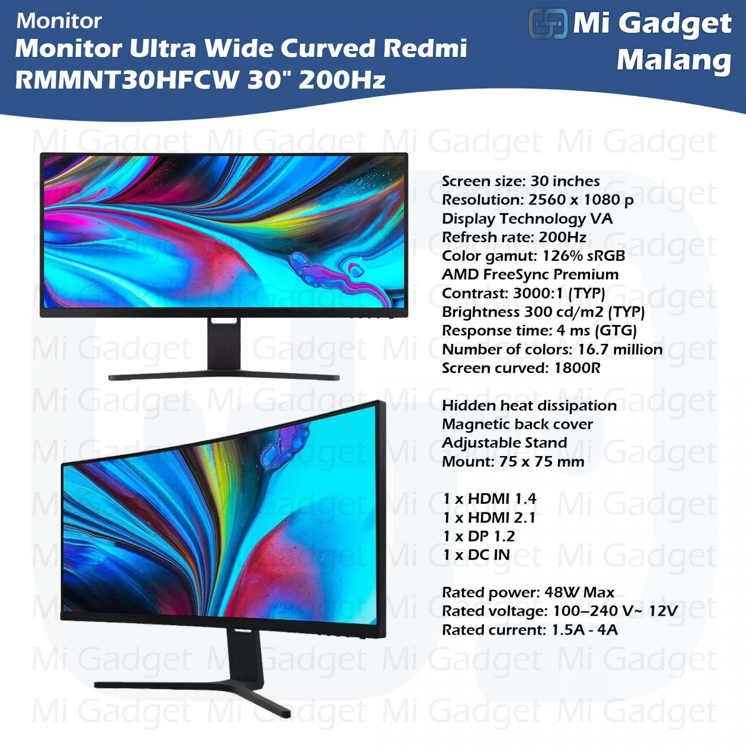 Led Monitor Ultra Wide Curved Redmi RMMNT30HFCW 30″ 200Hz 1080P – Mi ...
