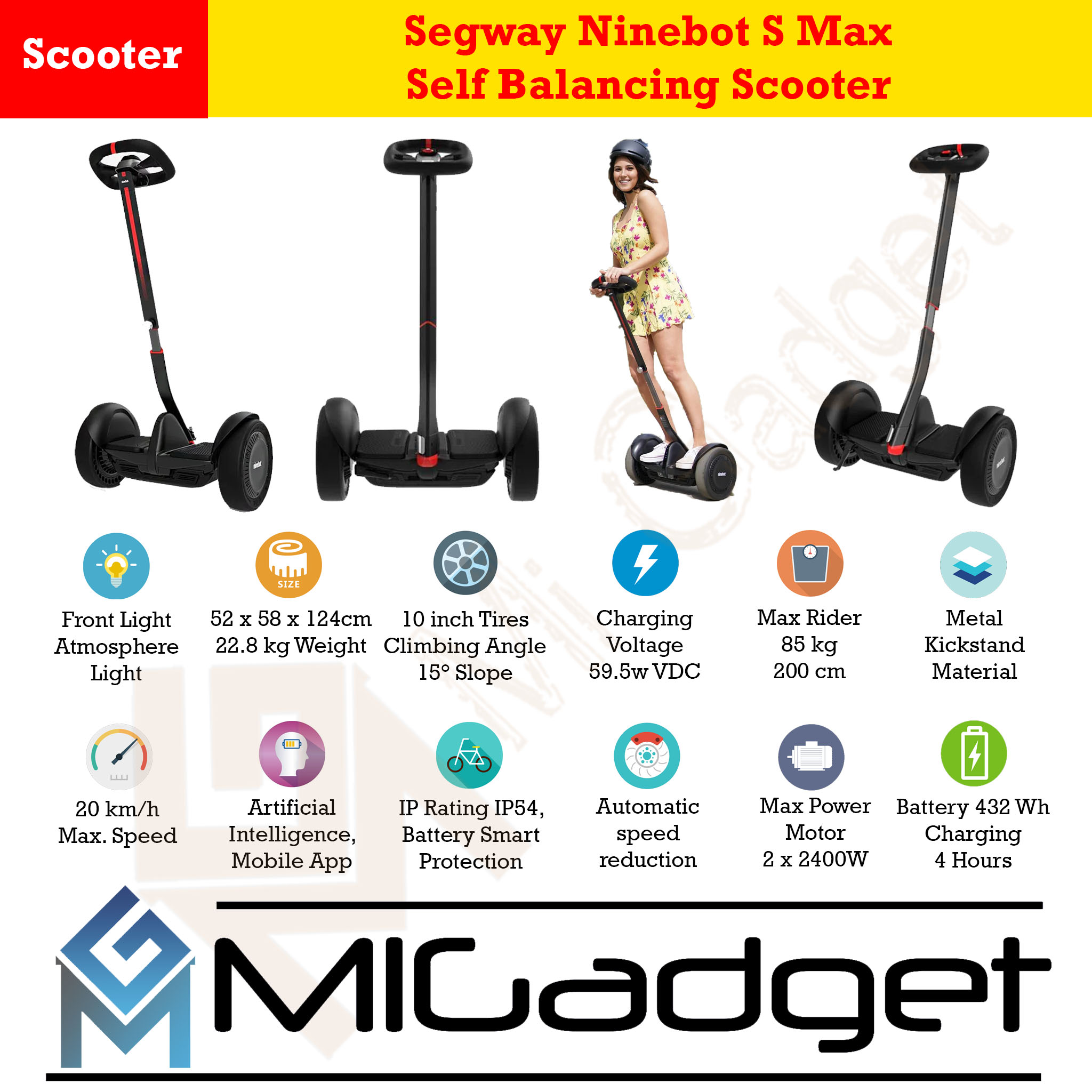 Segway Ninebot S Max Self Balancing Scooter - Mi Gadget Malang