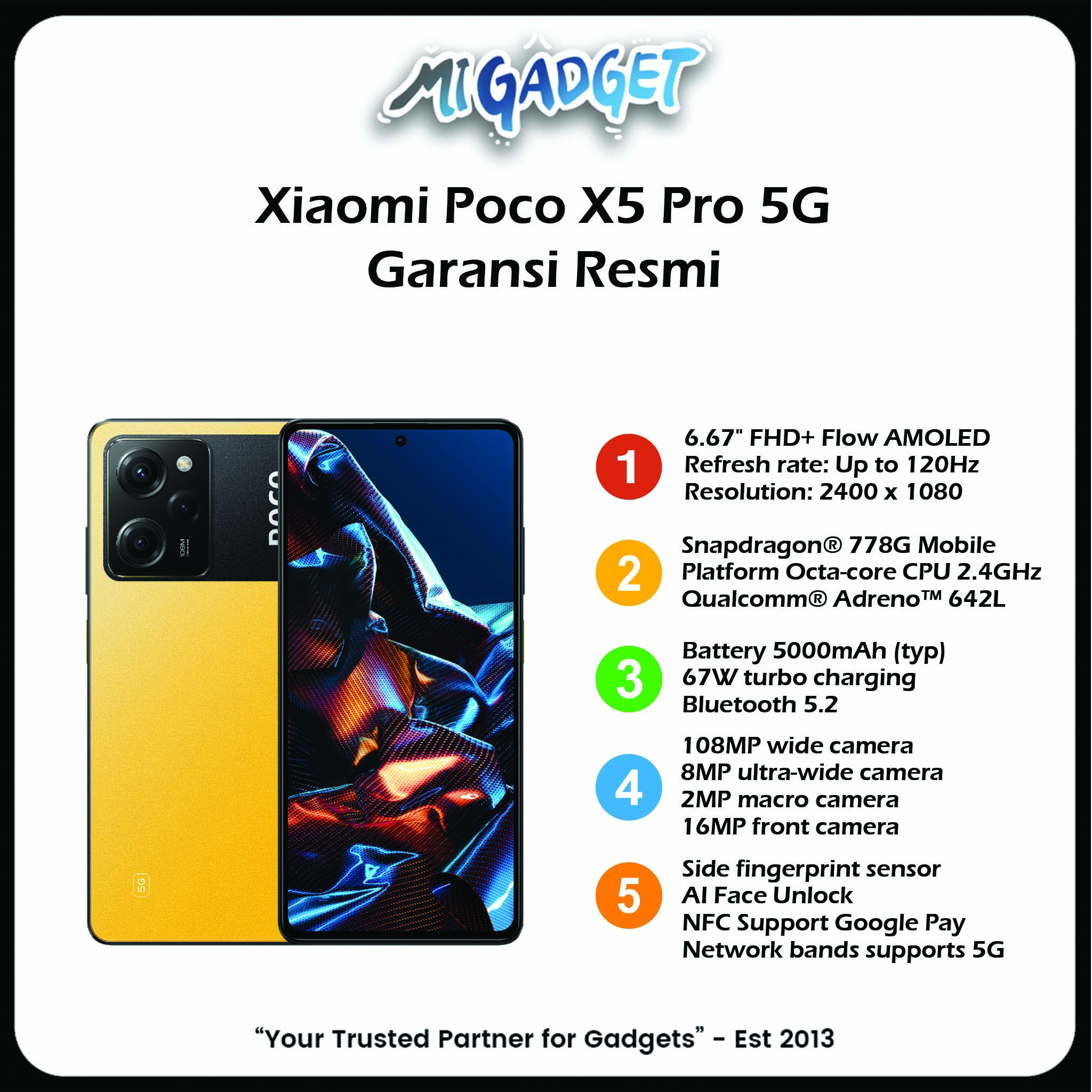Xiaomi Poco X5 Pro 5G 6/128 Garansi Resmi Not M4 M5s - Mi Gadget