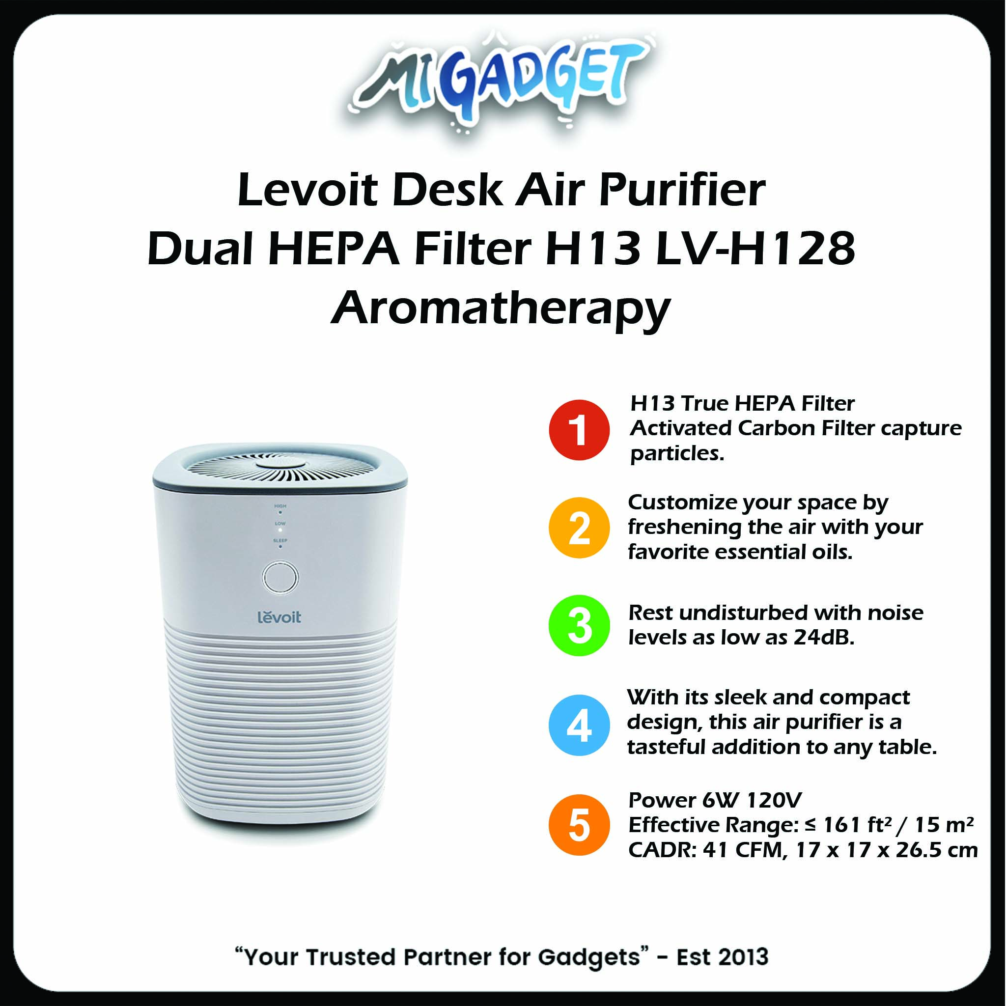 Levoit LV-H128 Desk Air Purifier Dual HEPA Filter H13 Aromatherapy  Pembersih Udara Ruangan Rumah Kantor