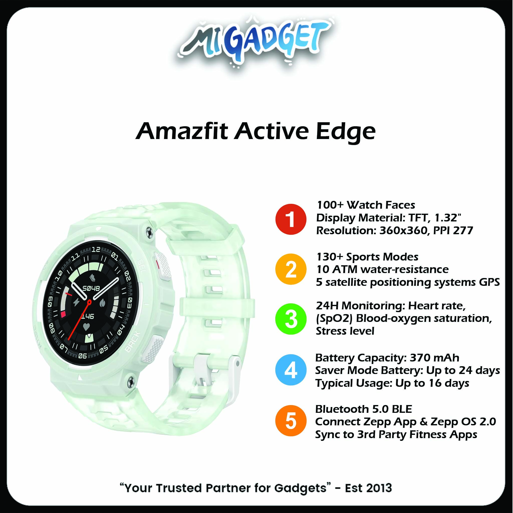 Amazfit Active Edge Smart Watch GPS SpO2 10ATM - Mi Gadget Malang
