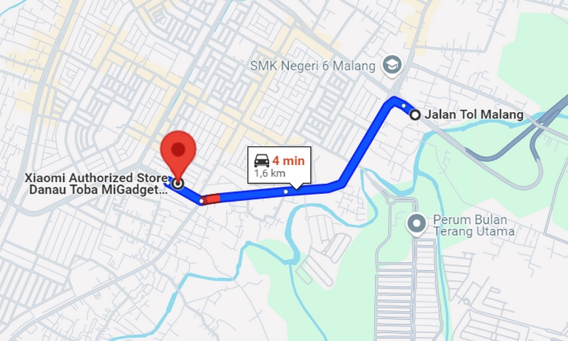 Jarak Toko Xiaomi Authorized Store Danau Toba MiGadget Kedungkadang Malang dan Exit Tol Sawojajar Malang