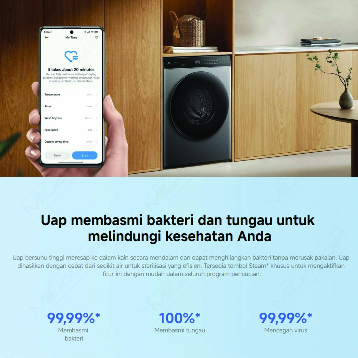 Xiaomi Mijia Front Load Washer Dryer 10.5kg Mesin Cuci Pintar Pengering Cepat Hemat Energi Anti Bakteri - Image 7