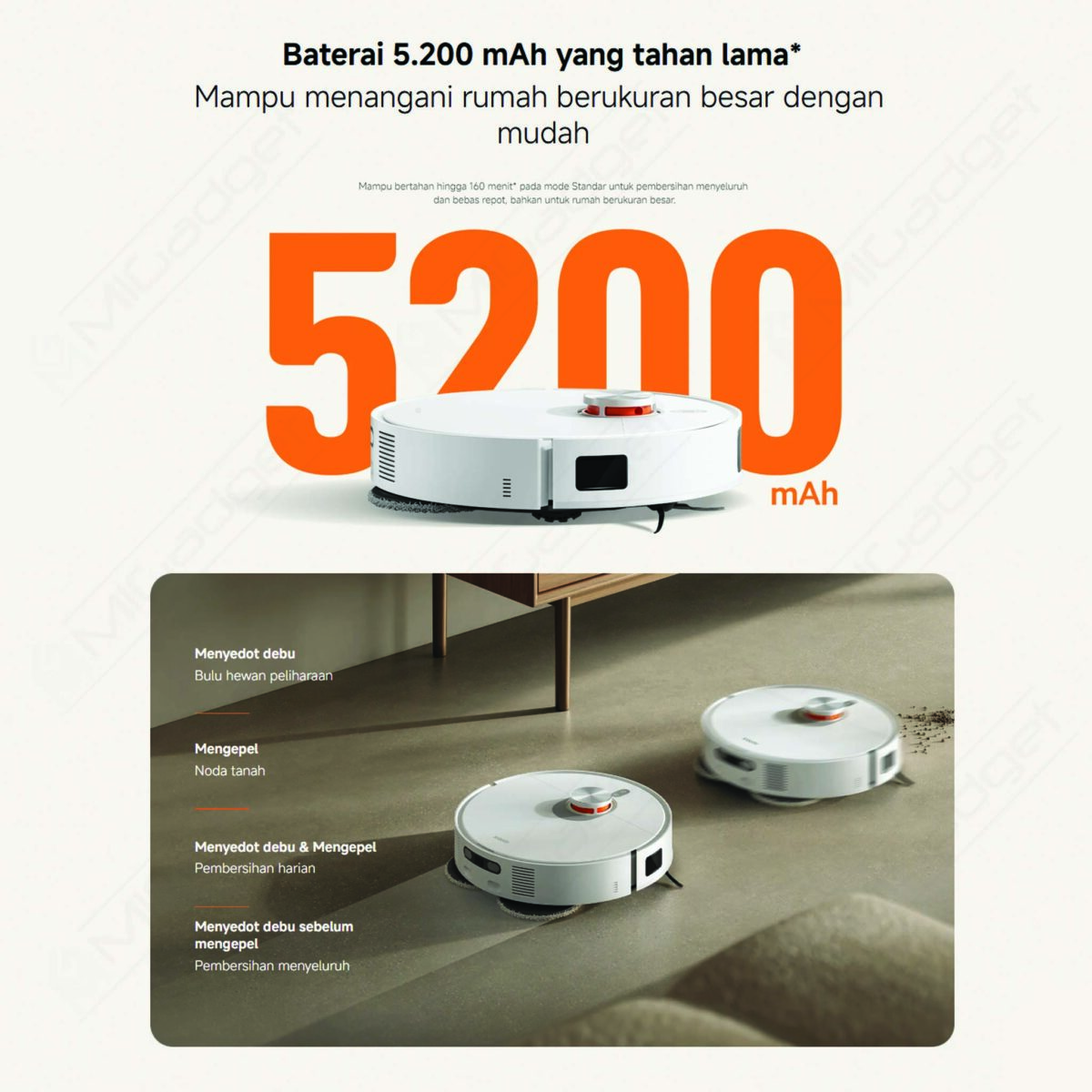 Xiaomi Robot Vacuum Cleaner X20 Pro Pembersih Lantai Otomatis Penghisap Debu Pengering Pel Pintar - Image 5