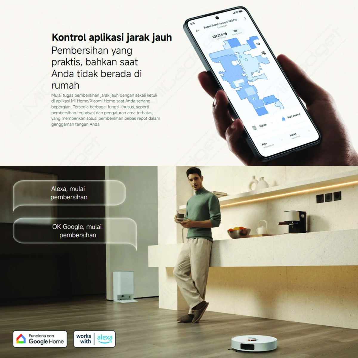 Xiaomi Robot Vacuum Cleaner X20 Pro Pembersih Lantai Otomatis Penghisap Debu Pengering Pel Pintar - Image 7