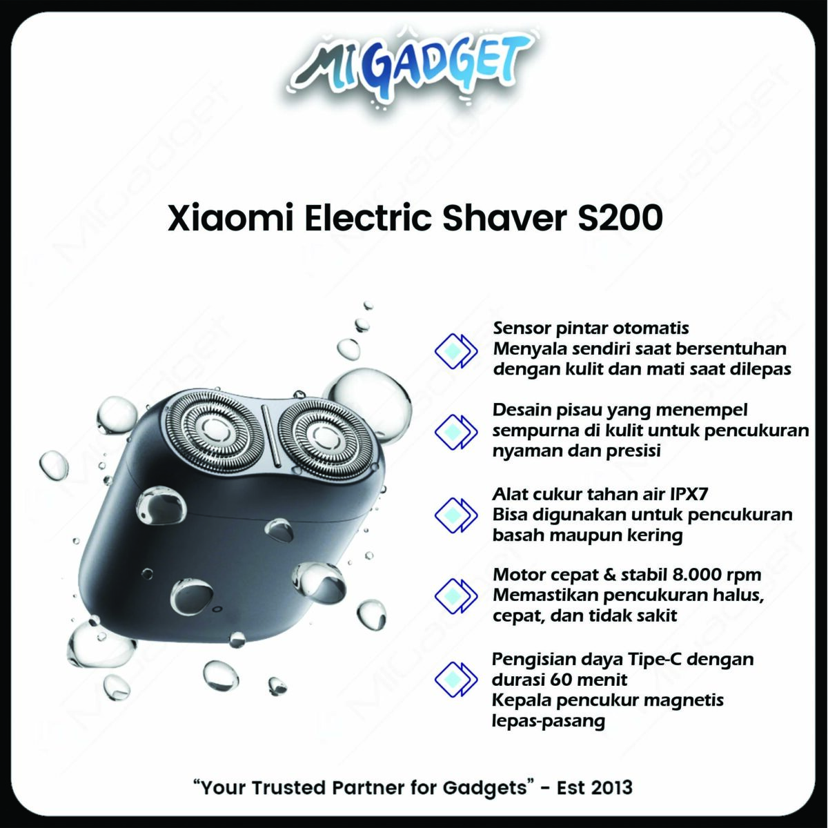 Xiaomi Electric Shaver S200 Alat Cukur Elektrik Pintar Portable Tahan Air IPX7 - Image 3