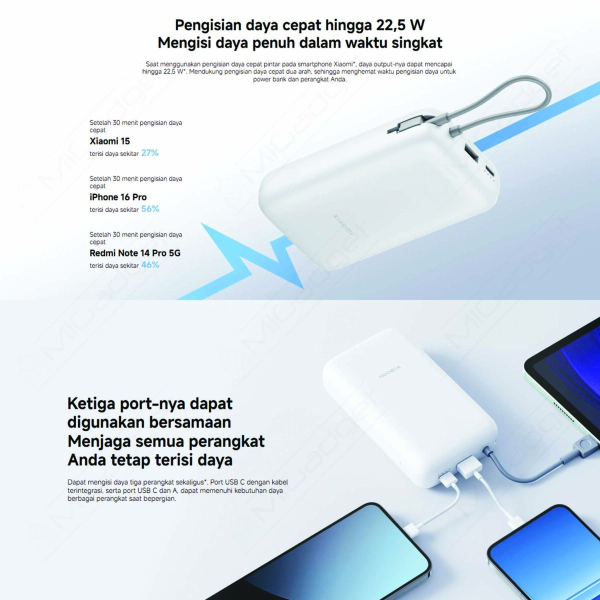 Xiaomi Power Bank 20000mAh Integrated Cable USB C Fast Charging 22.5W - Image 6