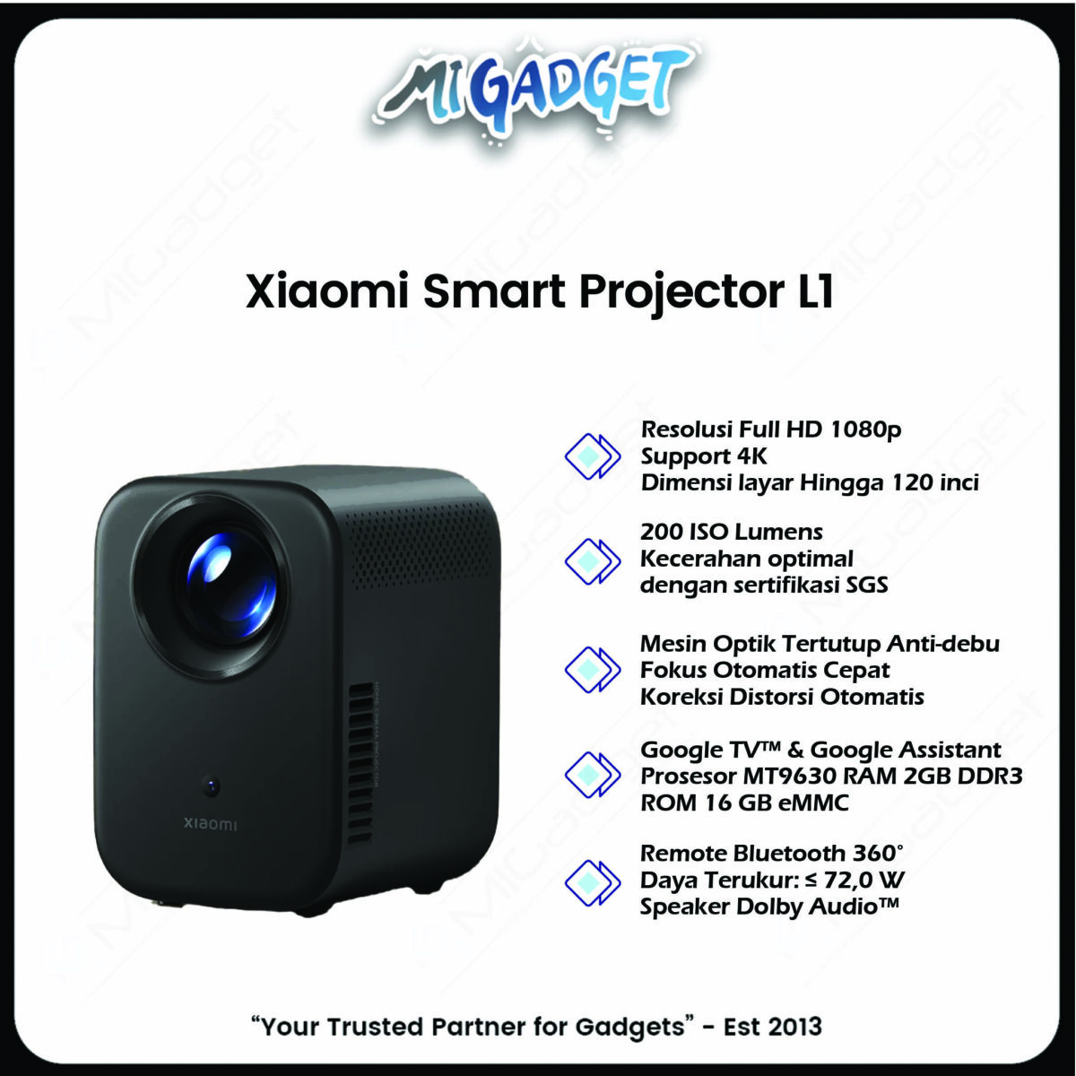 Xiaomi Smart Projector L1 Proyektor Mini Portabel Google TV Android TV Dolby Audio 200 Lumens Full HD 1080p - Image 3