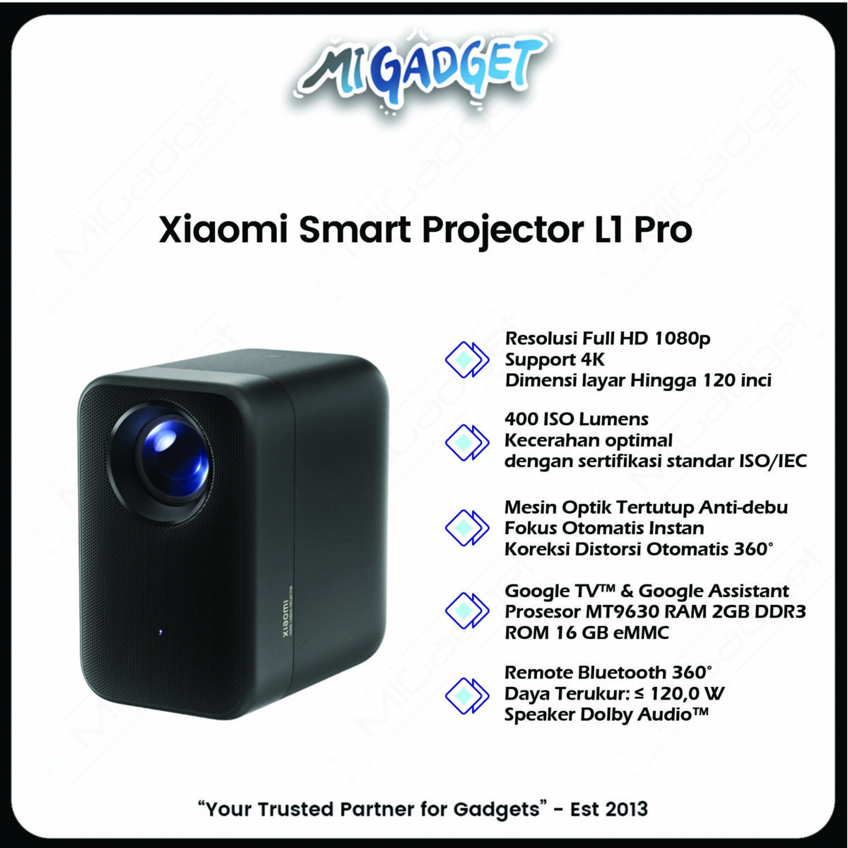 Xiaomi Smart Projector L1 Pro Proyektor Mini Portabel Google TV Android TV Dolby Audio 400 Lumens Full HD 1080p - Image 3