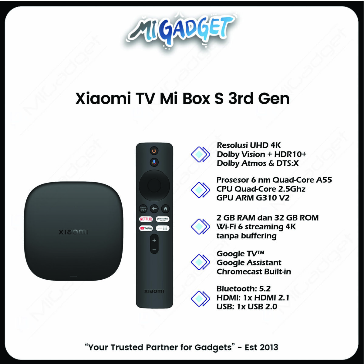 Xiaomi TV Mi Box S 3rd Gen Streaming 4K UHD Android TV Google TV Dolby Vision Wi-Fi 6 - Image 3