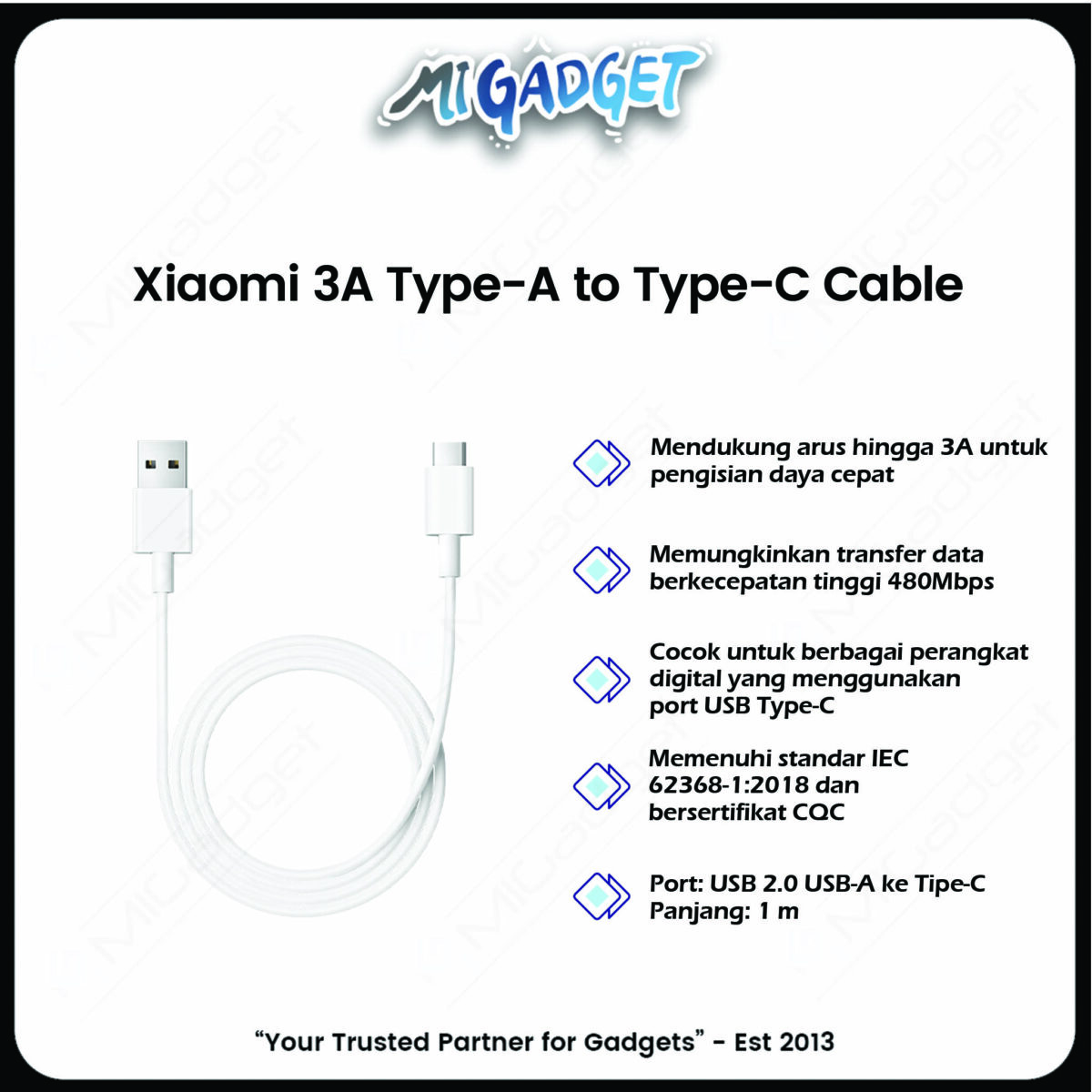 Xiaomi 3A USB-A to USB-C Cable 1m Kabel USB A to C 3A 100cm - Image 3
