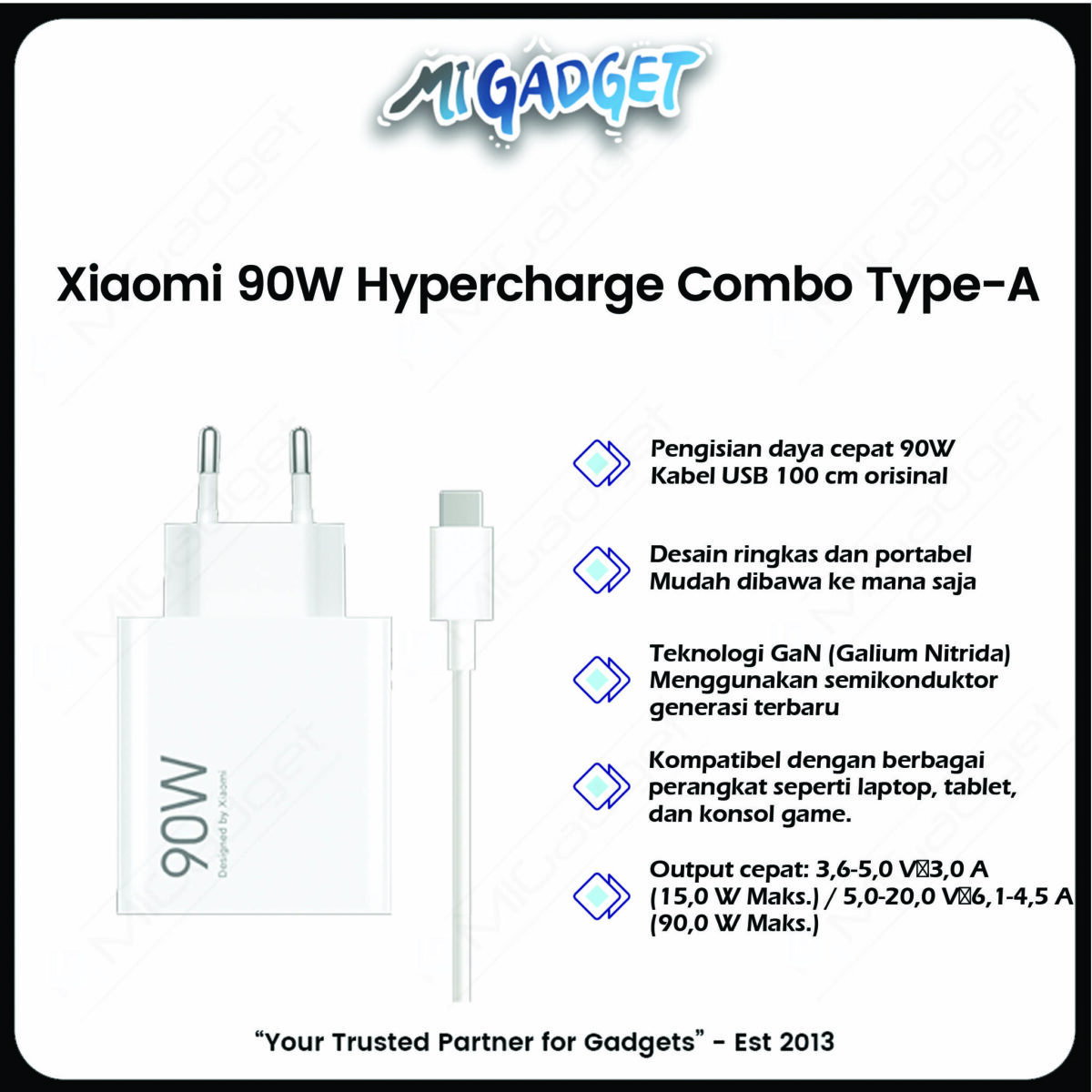 Xiaomi 90W Hypercharge Combo Type-A Charger Fast Charging Teknologi GaN Kabel USB 100cm - Image 3