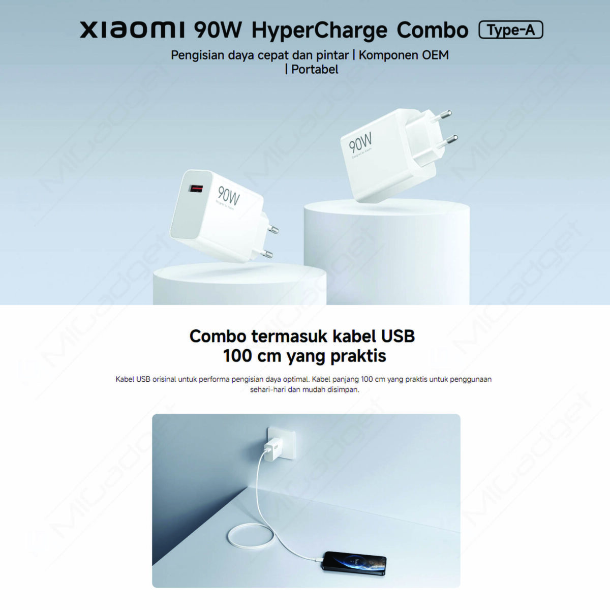 Xiaomi 90W Hypercharge Combo Type-A Charger Fast Charging Teknologi GaN Kabel USB 100cm - Image 4