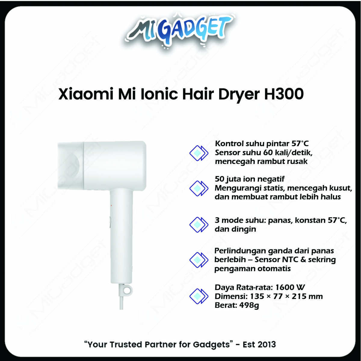 Xiaomi Mi Ionic Hair Dryer H300 Pengering Rambut Ion Mini Kecil dan Cepat - Image 3