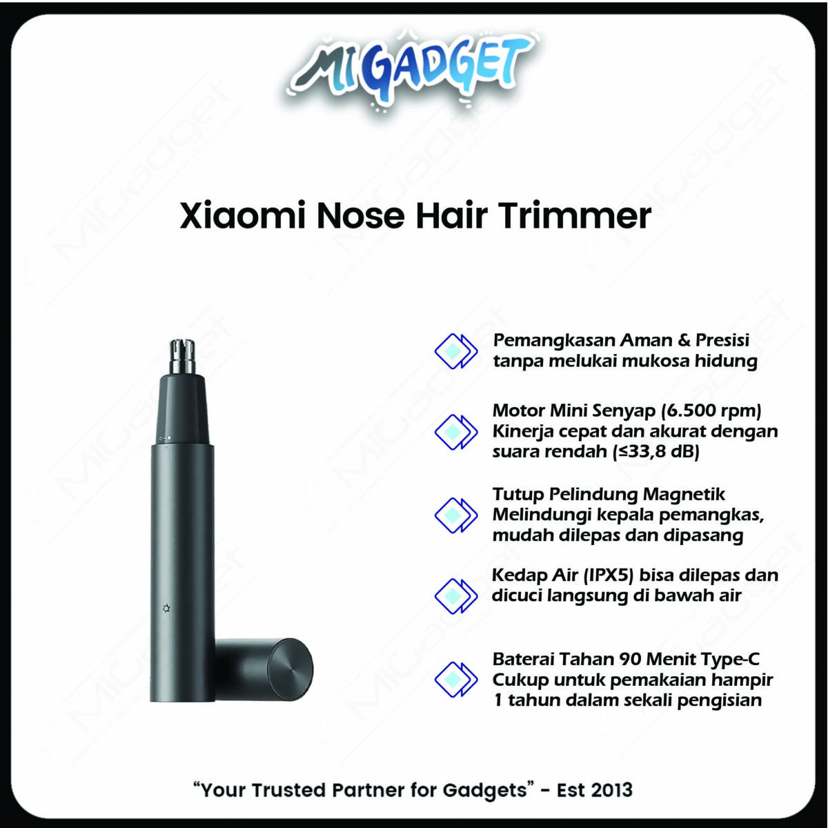 Xiaomi Nose Hair Trimmer Alat Cukur Bulu Hidung Pria Wanita Elektrik Waterproof IPX5 Type-C - Image 3