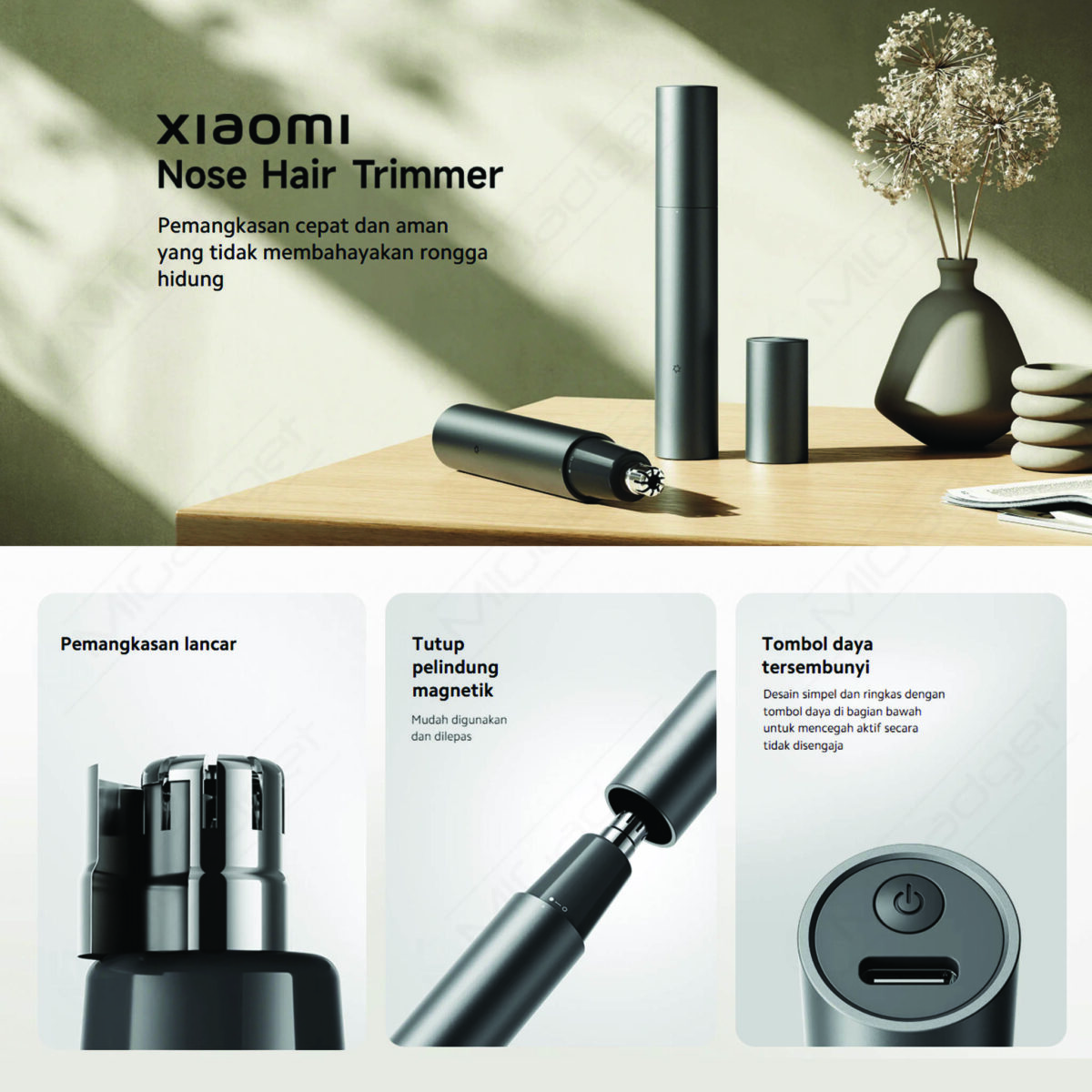 Xiaomi Nose Hair Trimmer Alat Cukur Bulu Hidung Pria Wanita Elektrik Waterproof IPX5 Type-C - Image 4