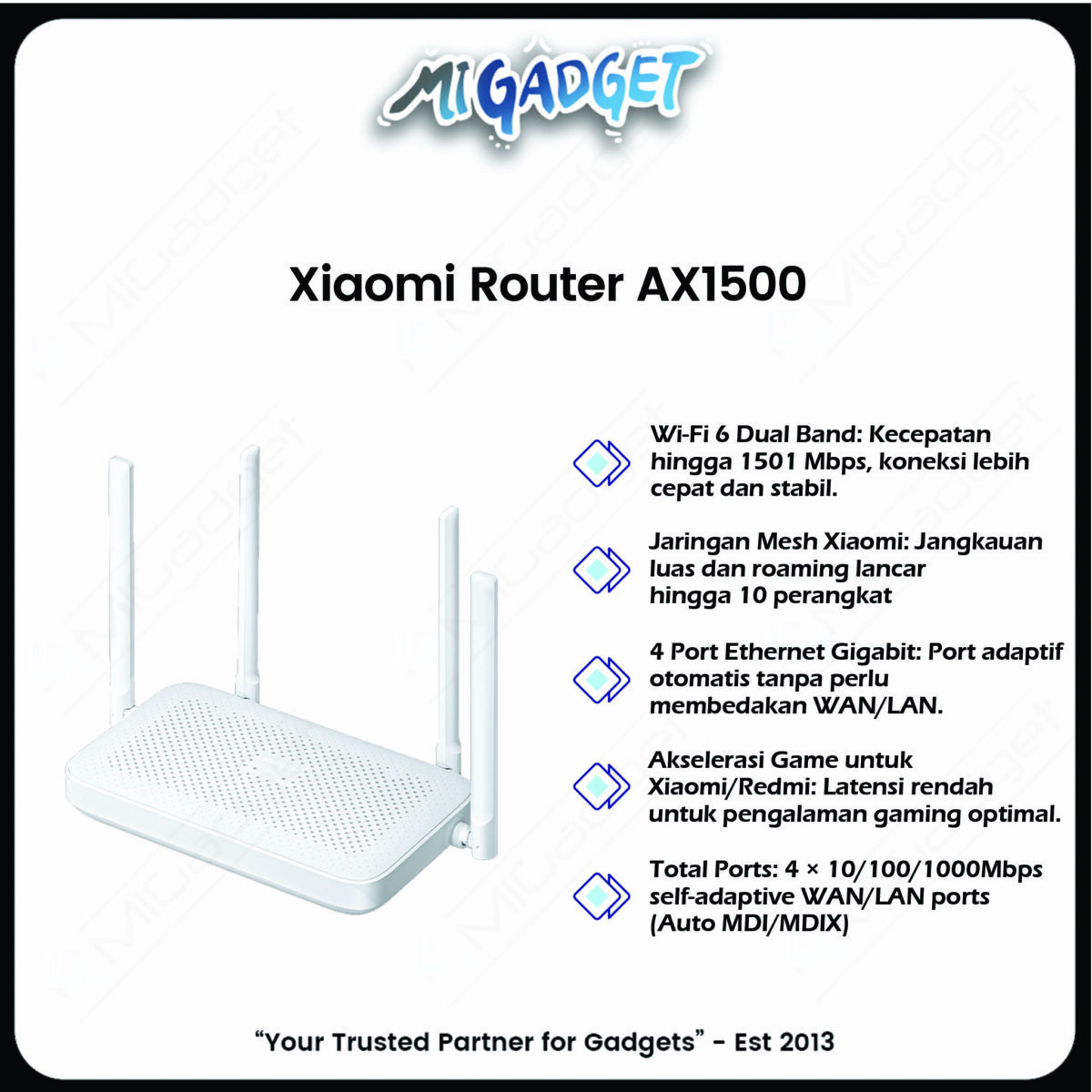 Xiaomi Router AX1500 Wi-Fi 6 Jaringan 1500 Mbps WiFi 6 Cepat Stabil Mesh Gigabit Wireless - Image 3