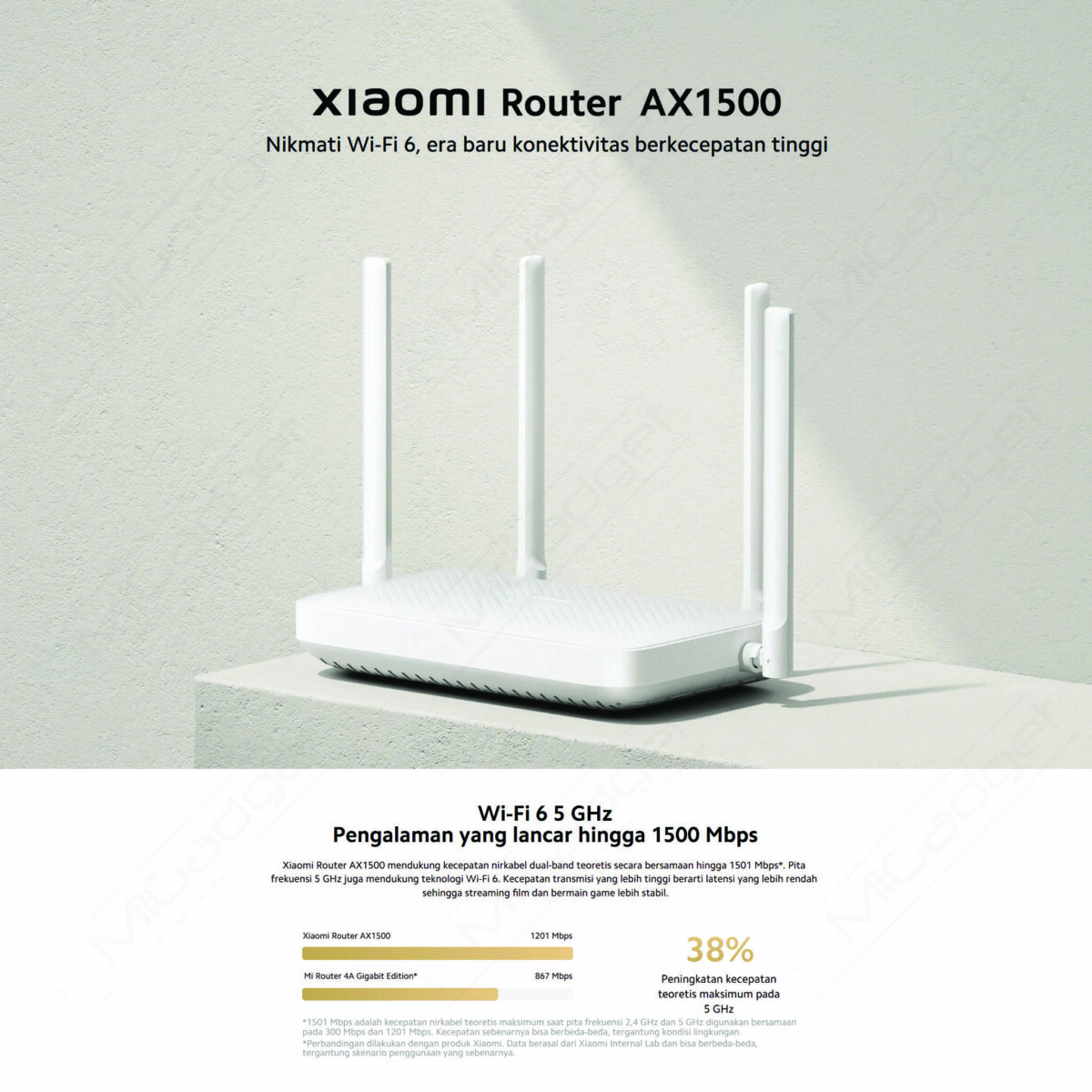 Xiaomi Router AX1500 Wi-Fi 6 Jaringan 1500 Mbps WiFi 6 Cepat Stabil Mesh Gigabit Wireless - Image 4