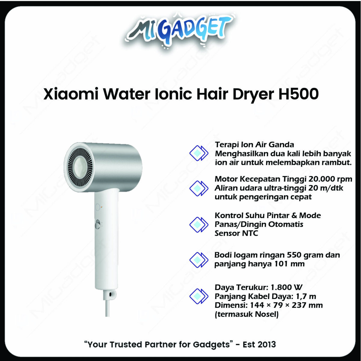 Xiaomi Water Ionic Hair Dryer H500 Pengering Rambut Pintar Lebih Sehat dengan Terapi Ion - Image 3