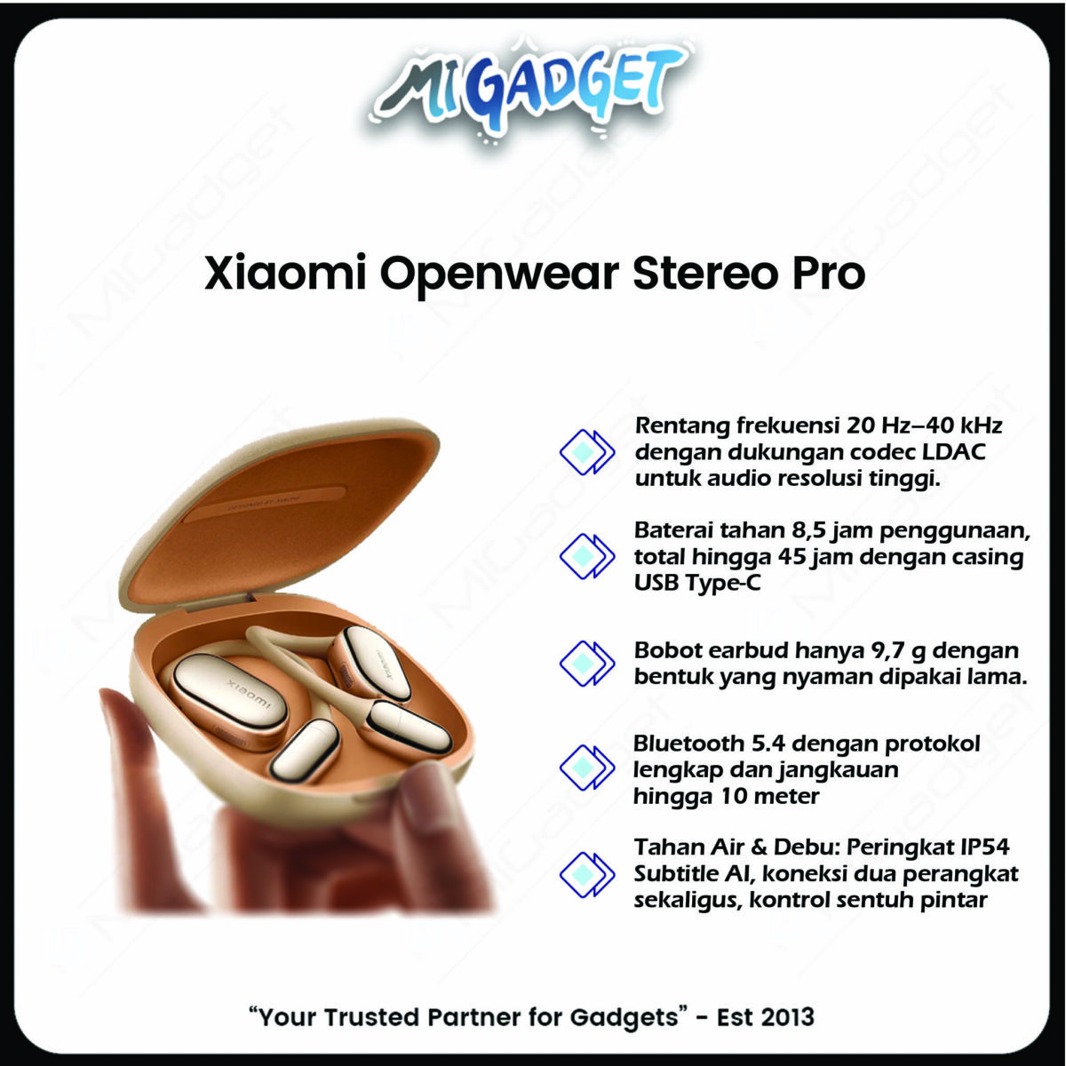 Xiaomi OpenWear Stereo Pro TWS Open-Ear Earbud Wireless Bass Baterai 45 Jam IP54 - Image 3