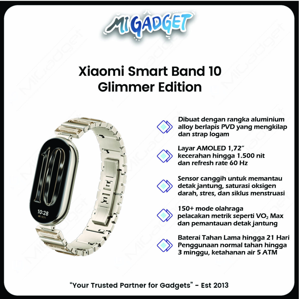 Xiaomi Smart Mi Band 10 Glimmer Edition Aluminium Alloy AMOLED Tahan 21 Hari 5 ATM - Image 3