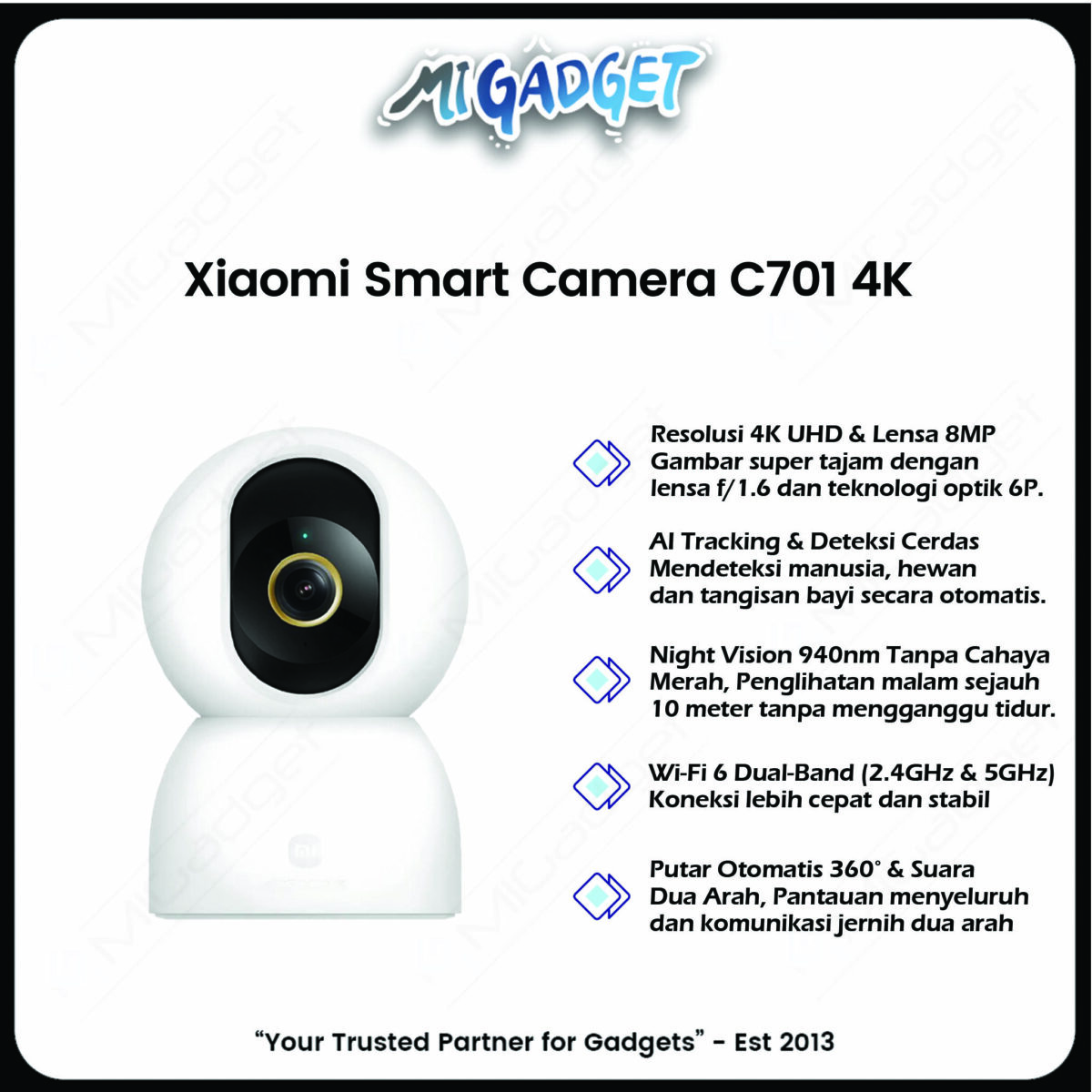 Xiaomi Smart Camera C701 4K UHD Kamera CCTV Keamanan Rumah Night Vision AI Tracking WiFi 6 - Image 3