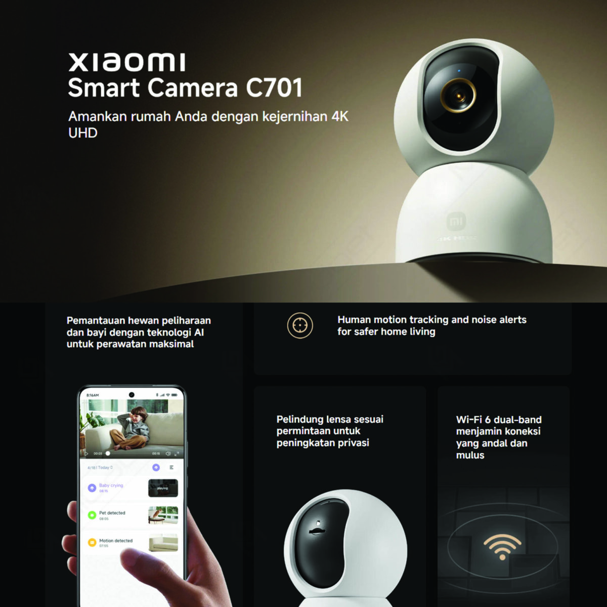 Xiaomi Smart Camera C701 4K UHD Kamera CCTV Keamanan Rumah Night Vision AI Tracking WiFi 6 - Image 4